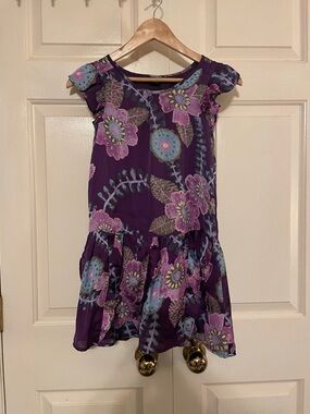 Gap Girls' Purple Floral Ruffle Sleeve Dress size 8